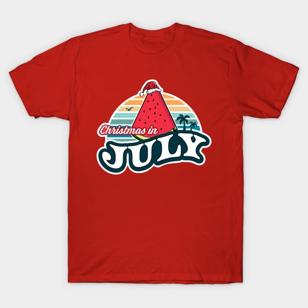 Christmas In July Watermelon Xmas Tree Summer T-Shirt by OrangeMonkeyArt